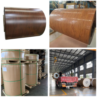 Bobina de aluminio prepintada de patrón de madera utilizada en la fabricación de puertas de persianas de rodillo